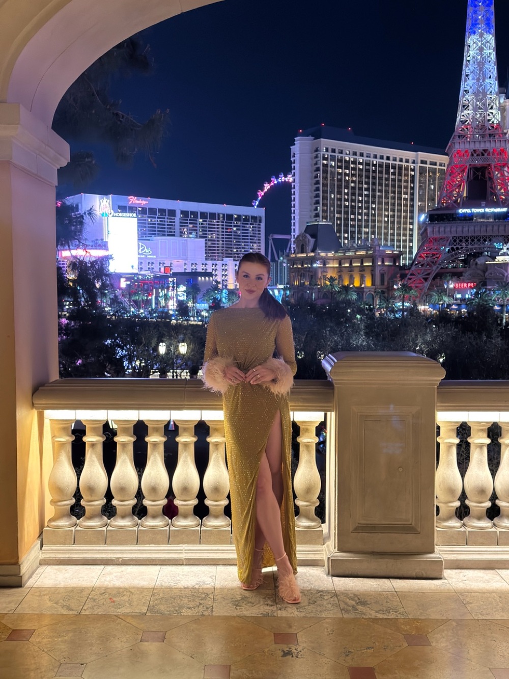 House of CB Gold Sequin Maxi Dress with Feather Cuffs